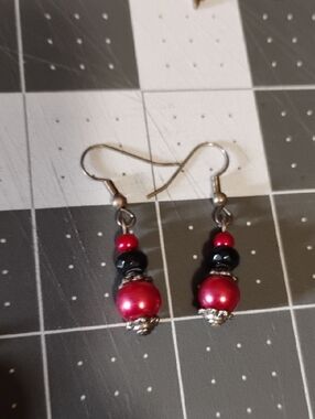 Handmade Pink and Black Bead Drop Earrings